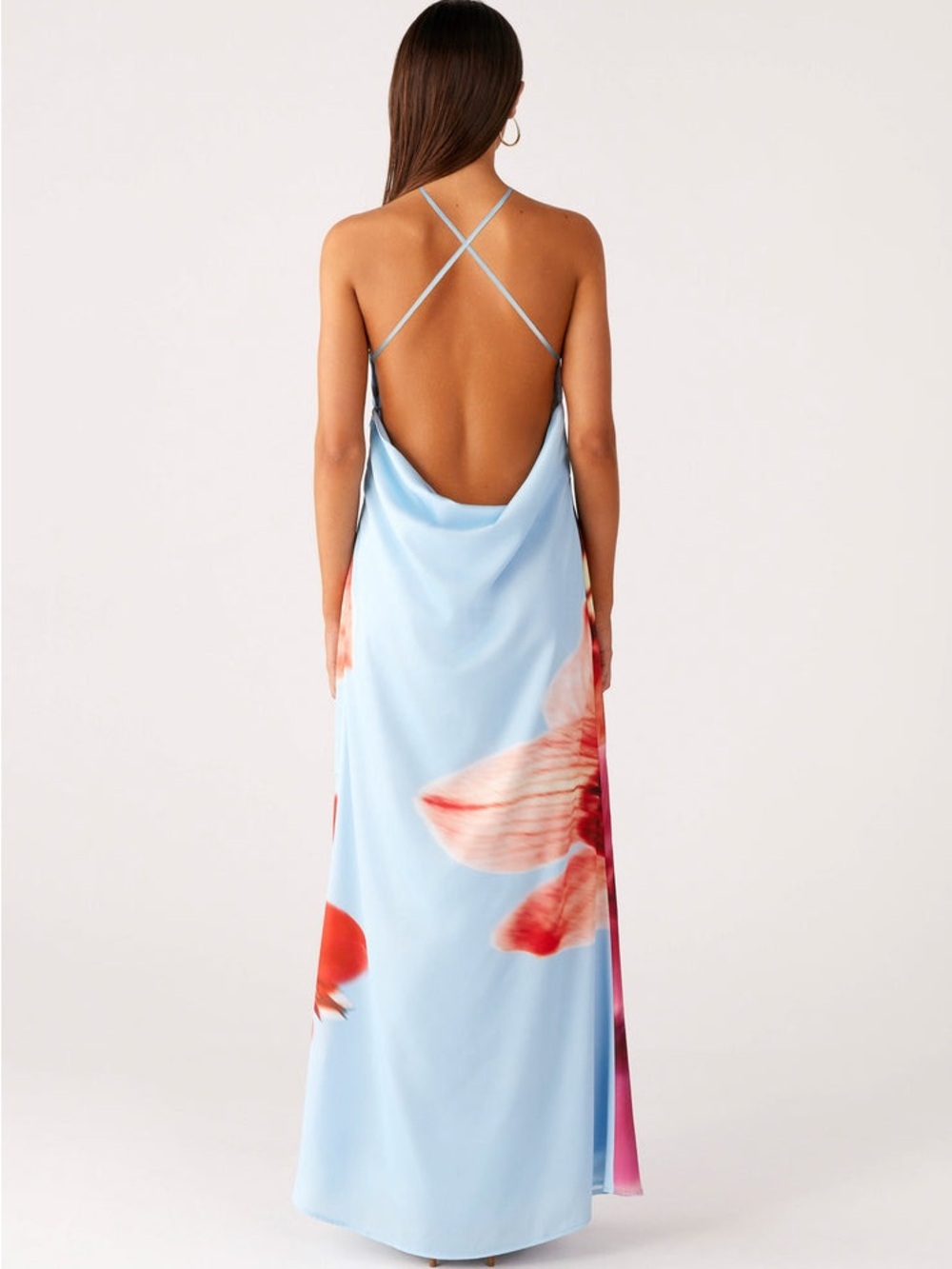 Peppermayo Sky Blue Maxi Dress with Red Floral Print - Picture 3 of 9